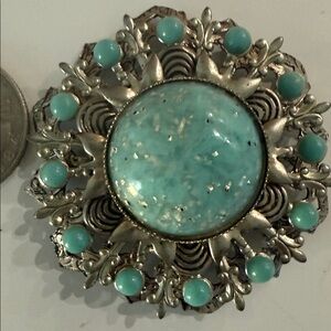 Vintage-Inspired SilverTone Faux Turquoise Blue Brooch Sophisticated Jewelry